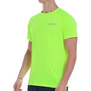 EZRun Men's M Neon Green Athletic T-Shirt Dry Fit Moisture Wicking Short Sleeve
